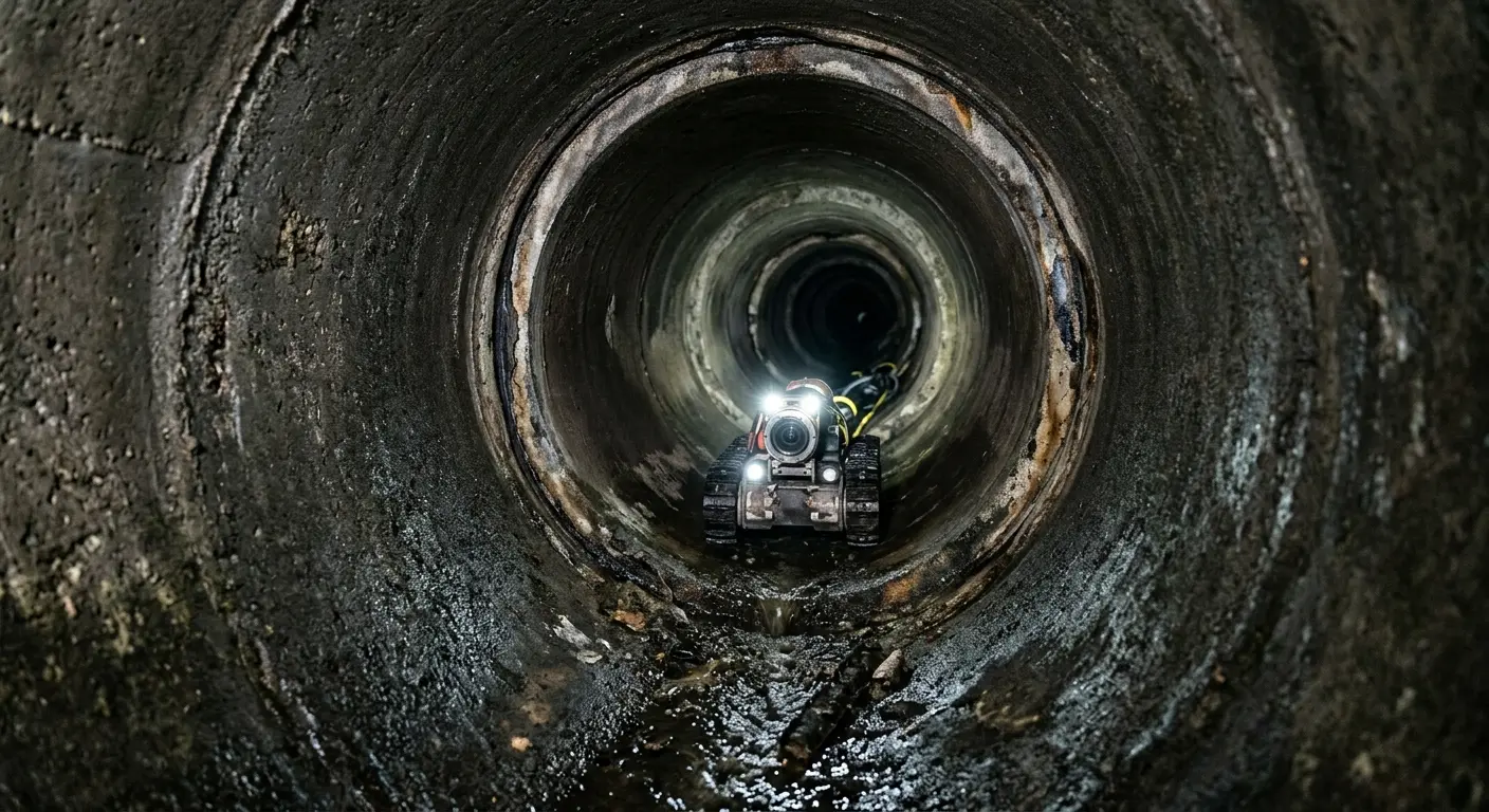 Robotic sewer camera inspecting pipe interior for Drain Snake Service in Lewisville